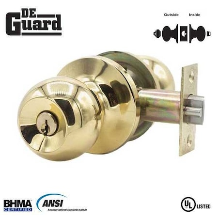 DEGUARD Premium Knobset Entry Lock UL Listed Polished Brass Finish - KW1 DK01-PB-KW1